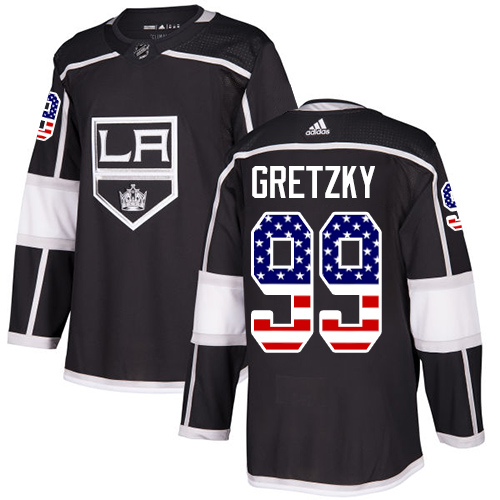 Adidas Kings #99 Wayne Gretzky Black Home Authentic USA Flag Stitched NHL Jersey