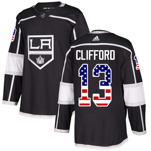 Adidas Kings #13 Kyle Clifford Black Home Authentic USA Flag Stitched NHL Jersey