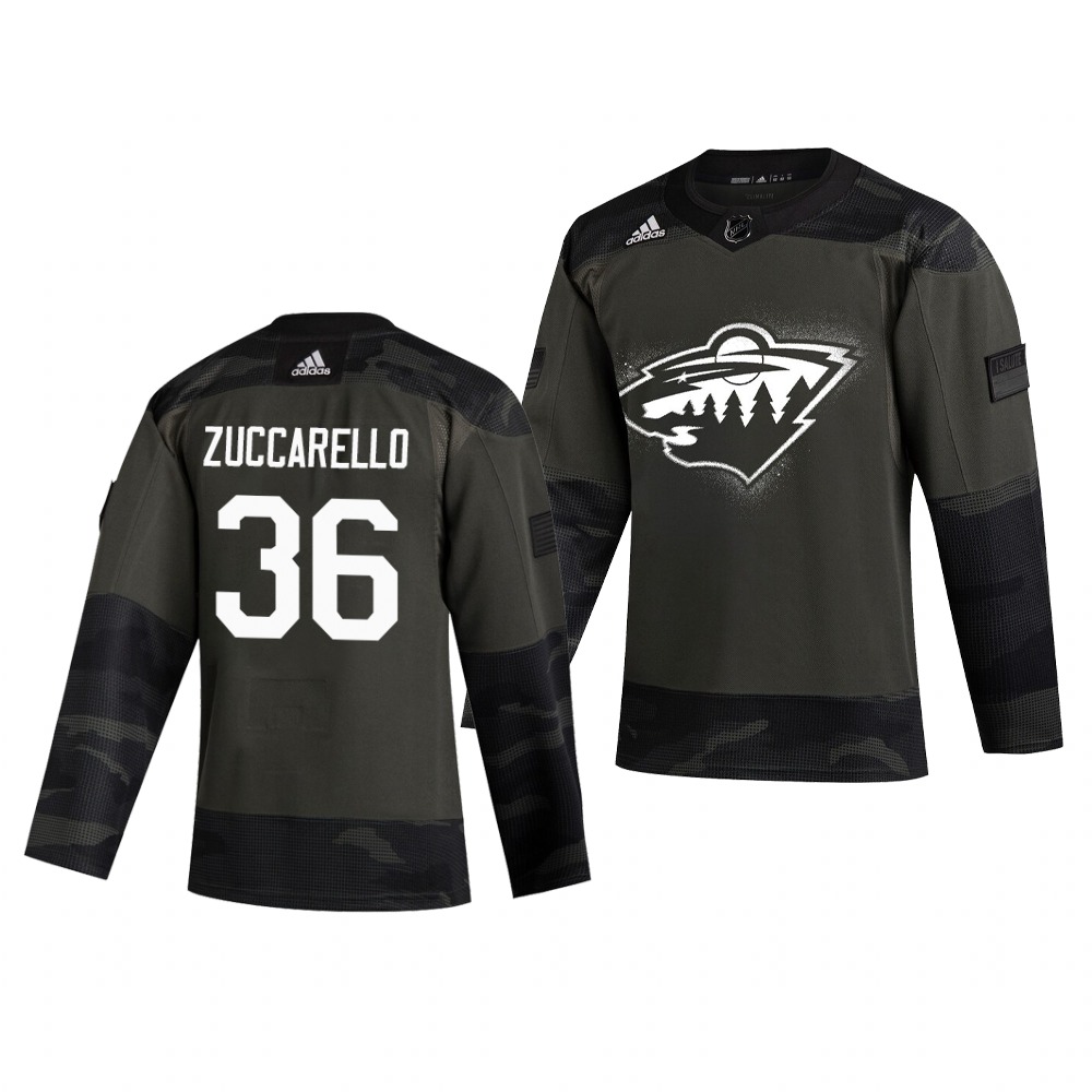 Minnesota Wild #36 Mats Zuccarello Adidas 2019 Veterans Day Men's Authentic Practice NHL Jersey Camo