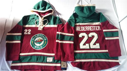 Wild #22 Nino Niederreiter Red Sawyer Hooded Sweatshirt Stitched NHL Jersey