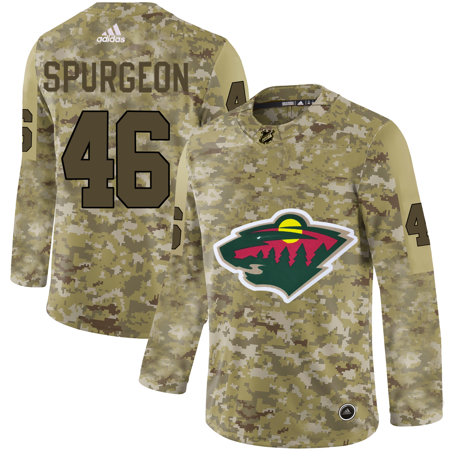 Adidas Wild #46 Jared Spurgeon Camo Authentic Stitched NHL Jersey