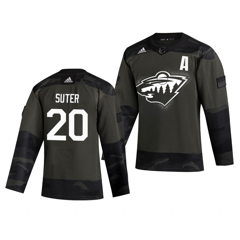 Minnesota Wild #20 Ryan Suter Adidas 2019 Veterans Day Men's Authentic Practice NHL Jersey Camo