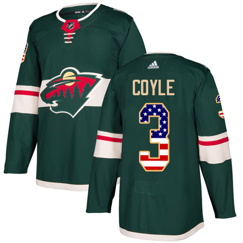 Adidas Wild #3 Charlie Coyle Green Home Authentic USA Flag Stitched NHL Jersey