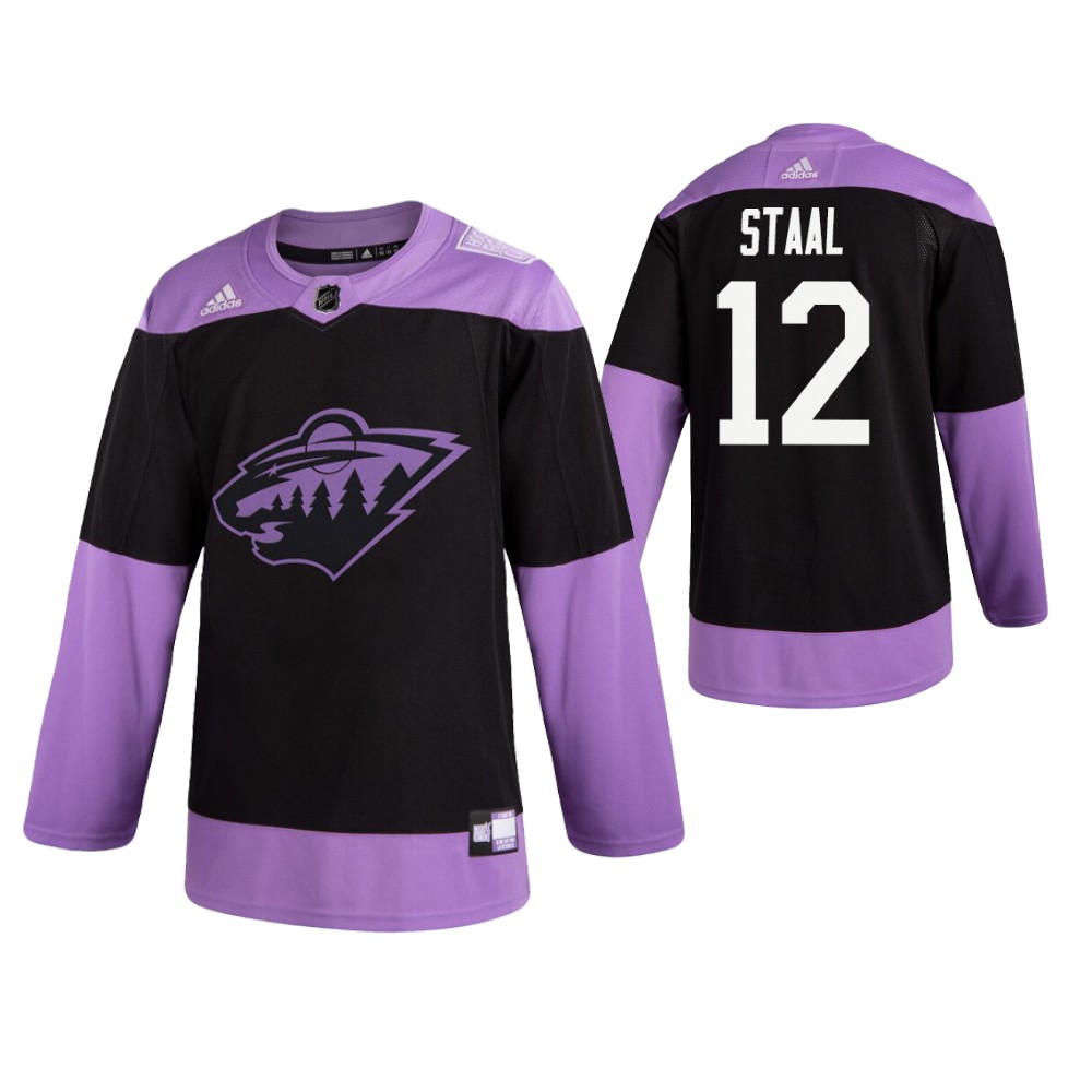 Adidas Wild #12 Eric Staal Men's Black Hockey Fights Cancer Practice NHL Jersey