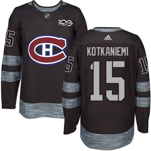 Adidas Canadiens #15 Jesperi Kotkaniemi Black 1917-2017 100th Anniversary Stitched NHL Jersey