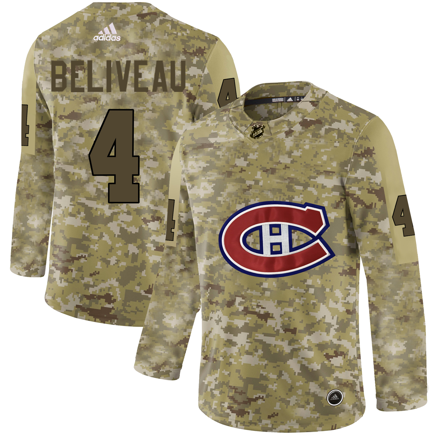 Adidas Canadiens #4 Jean Beliveau Camo Authentic Stitched NHL Jersey