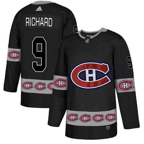 Adidas Canadiens #9 Maurice Richard Black Authentic Team Logo Fashion Stitched NHL Jersey
