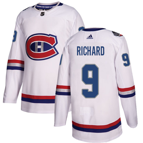 Adidas Canadiens #9 Maurice Richard White Authentic 2017 100 Classic Stitched NHL Jersey