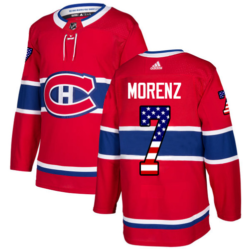 Adidas Canadiens #7 Howie Morenz Red Home Authentic USA Flag Stitched NHL Jersey