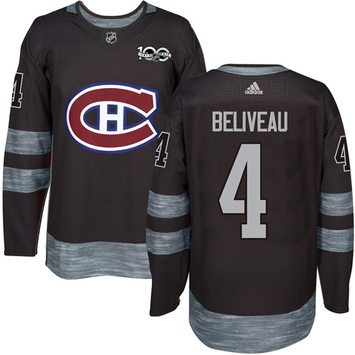 Adidas Canadiens #4 Jean Beliveau Black 1917-2017 100th Anniversary Stitched NHL Jersey