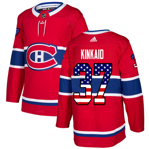 Adidas Canadiens #37 Keith Kinkaid Red Home Authentic USA Flag Stitched NHL Jersey