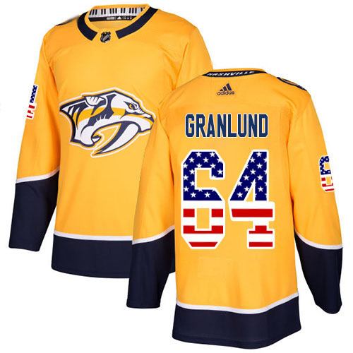 Adidas Predators #64 Mikael Granlund Yellow Home Authentic USA Flag Stitched NHL Jersey