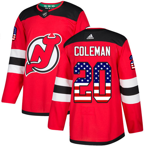 Adidas Devils #20 Blake Coleman Red Home Authentic USA Flag Stitched NHL Jersey