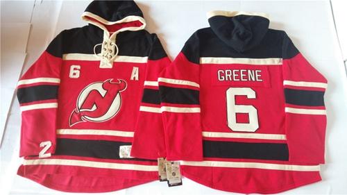 Devils #6 Andy Greene Red Sawyer Hooded Sweatshirt Stitched NHL Jersey