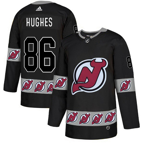 Adidas Devils #86 Jack Hughes Black Authentic Team Logo Fashion Stitched NHL Jersey