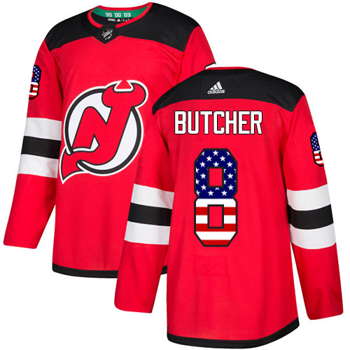 Adidas Devils #8 Will Butcher Red Home Authentic USA Flag Stitched NHL Jersey