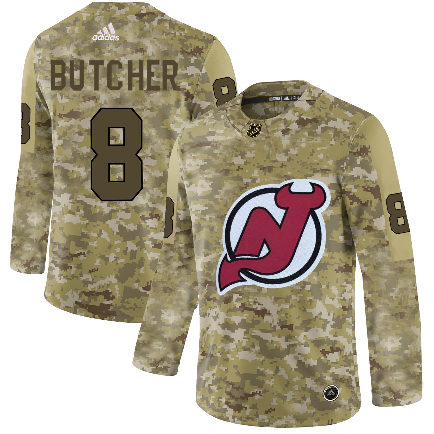 Adidas Devils #8 Will Butcher Camo Authentic Stitched NHL Jersey