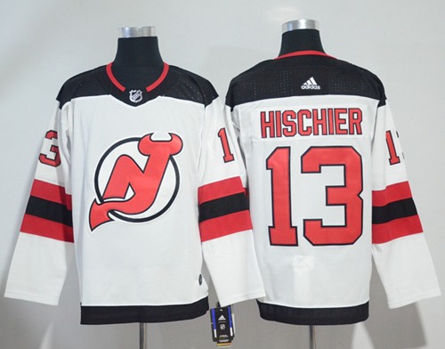 Adidas Devils #13 Nico Hischier White Road Authentic Stitched NHL Jersey