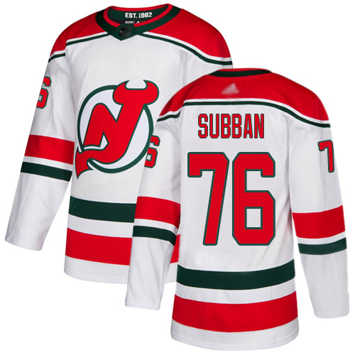 Adidas Devils #76 P.K. Subban White Alternate Authentic Stitched NHL Jersey