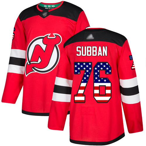 Adidas Devils #76 P.K. Subban Red Home Authentic USA Flag Stitched NHL Jersey