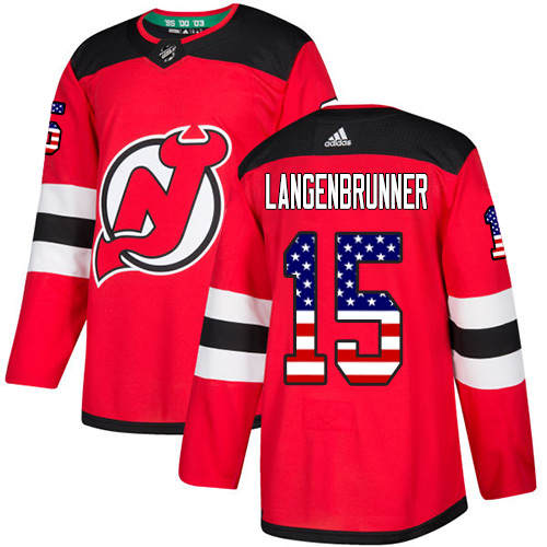 Adidas Devils #15 Jamie Langenbrunner Red Home Authentic USA Flag Stitched NHL Jersey