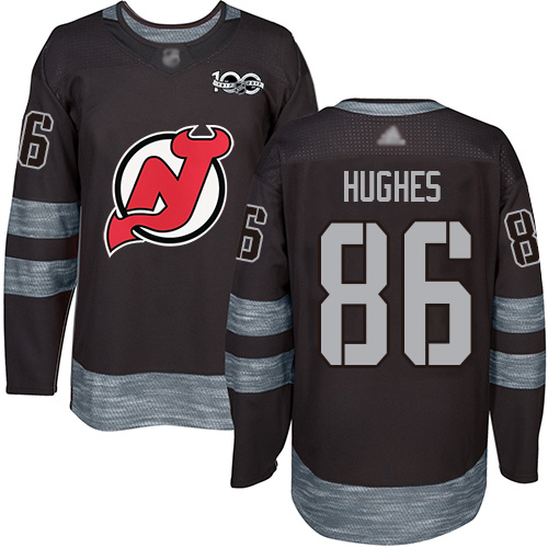 Adidas Devils #86 Jack Hughes Black 1917-2017 100th Anniversary Stitched NHL Jersey