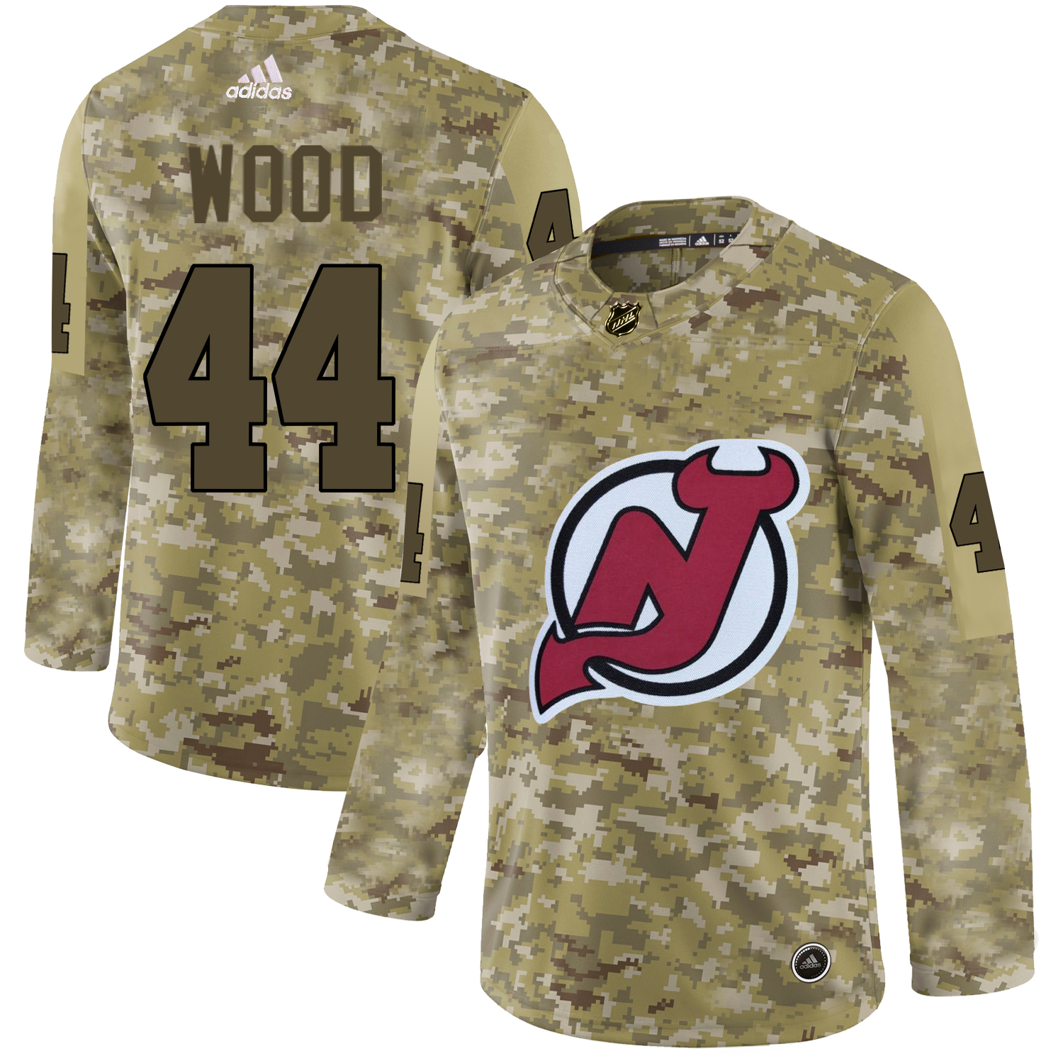 Adidas Devils #44 Miles Wood Camo Authentic Stitched NHL Jersey
