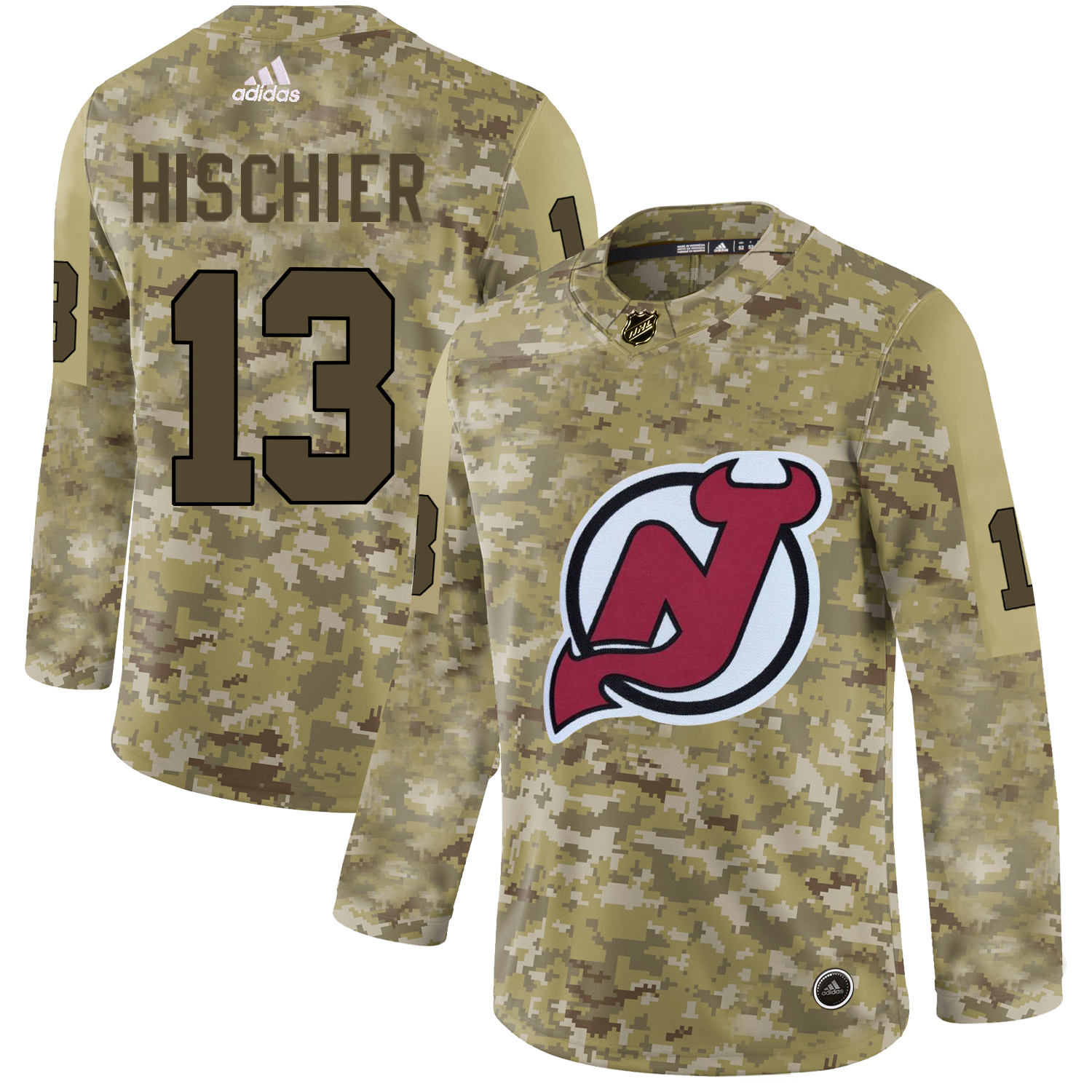 Adidas Devils #13 Nico Hischier Camo Authentic Stitched NHL Jersey