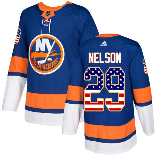Adidas Islanders #29 Brock Nelson Royal Blue Home Authentic USA Flag Stitched NHL Jersey