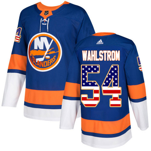 Adidas Islanders #54 Oliver Wahlstrom Royal Blue Home Authentic USA Flag Stitched NHL Jersey