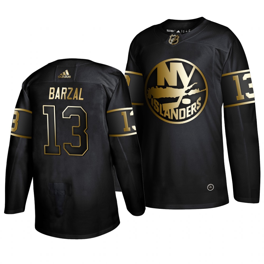 Adidas Islanders #13 Mathew Barzal Men's 2019 Black Golden Edition Authentic Stitched NHL Jersey
