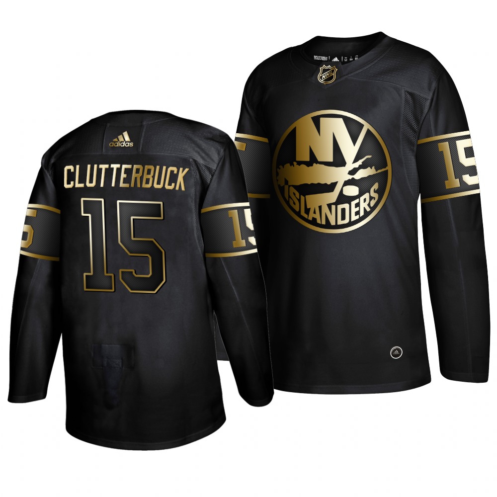 Adidas Islanders #15 Cal Clutterbuck Men's 2019 Black Golden Edition Authentic Stitched NHL Jersey