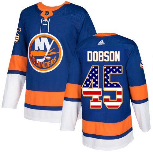 Adidas Islanders #45 Noah Dobson Royal Blue Home Authentic USA Flag Stitched NHL Jersey