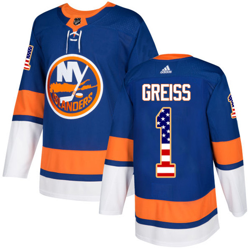 Adidas Islanders #1 Thomas Greiss Royal Blue Home Authentic USA Flag Stitched NHL Jersey