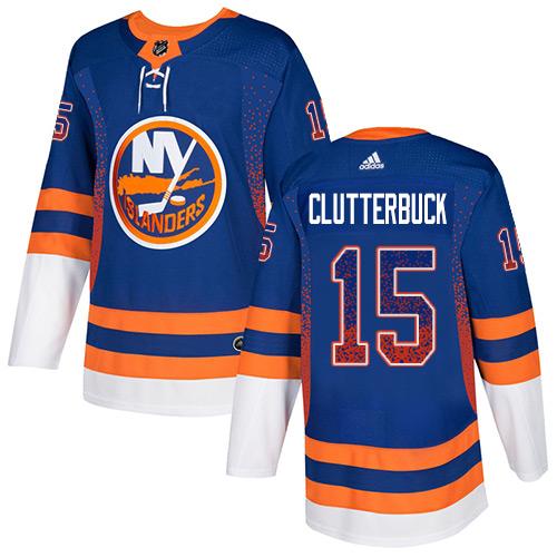 Adidas Islanders #15 Cal Clutterbuck Royal Blue Home Authentic Drift Fashion Stitched NHL Jersey