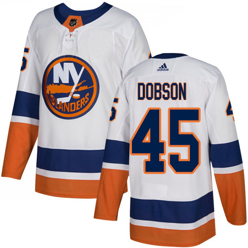 Adidas Islanders #45 Noah Dobson White Road Authentic Stitched NHL Jersey