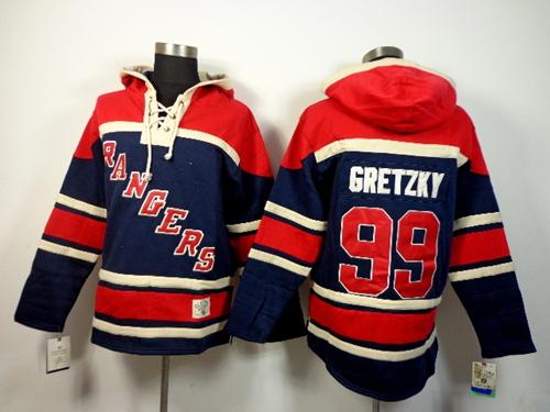 Rangers #99 Wayne Gretzky Navy Blue Sawyer Hooded Sweatshirt Stitched NHL Jersey