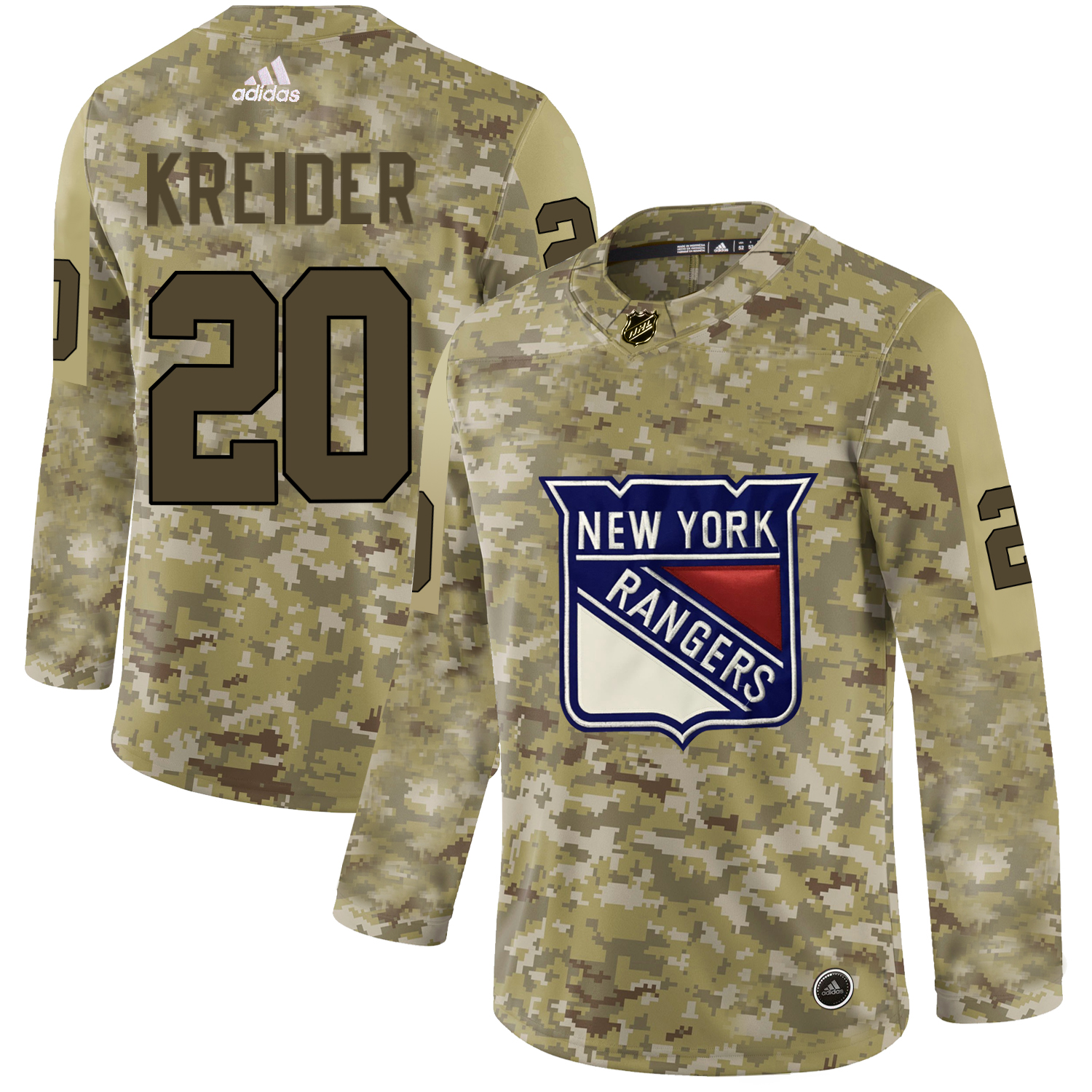 Adidas Rangers #20 Chris Kreider Camo Authentic Stitched NHL Jersey