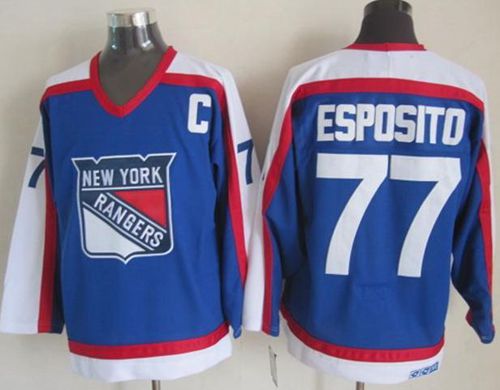Rangers #77 Phil Esposito Blue/White CCM Throwback Stitched NHL Jersey