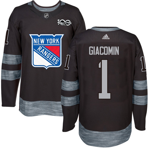Adidas Rangers #1 Eddie Giacomin Black 1917-2017 100th Anniversary Stitched NHL Jersey