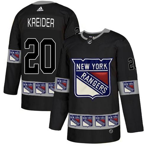Adidas Rangers #20 Chris Kreider Black Authentic Team Logo Fashion Stitched NHL Jersey