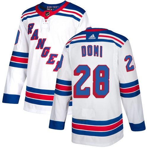Adidas Rangers #28 Tie Domi White Away Authentic Stitched NHL Jersey