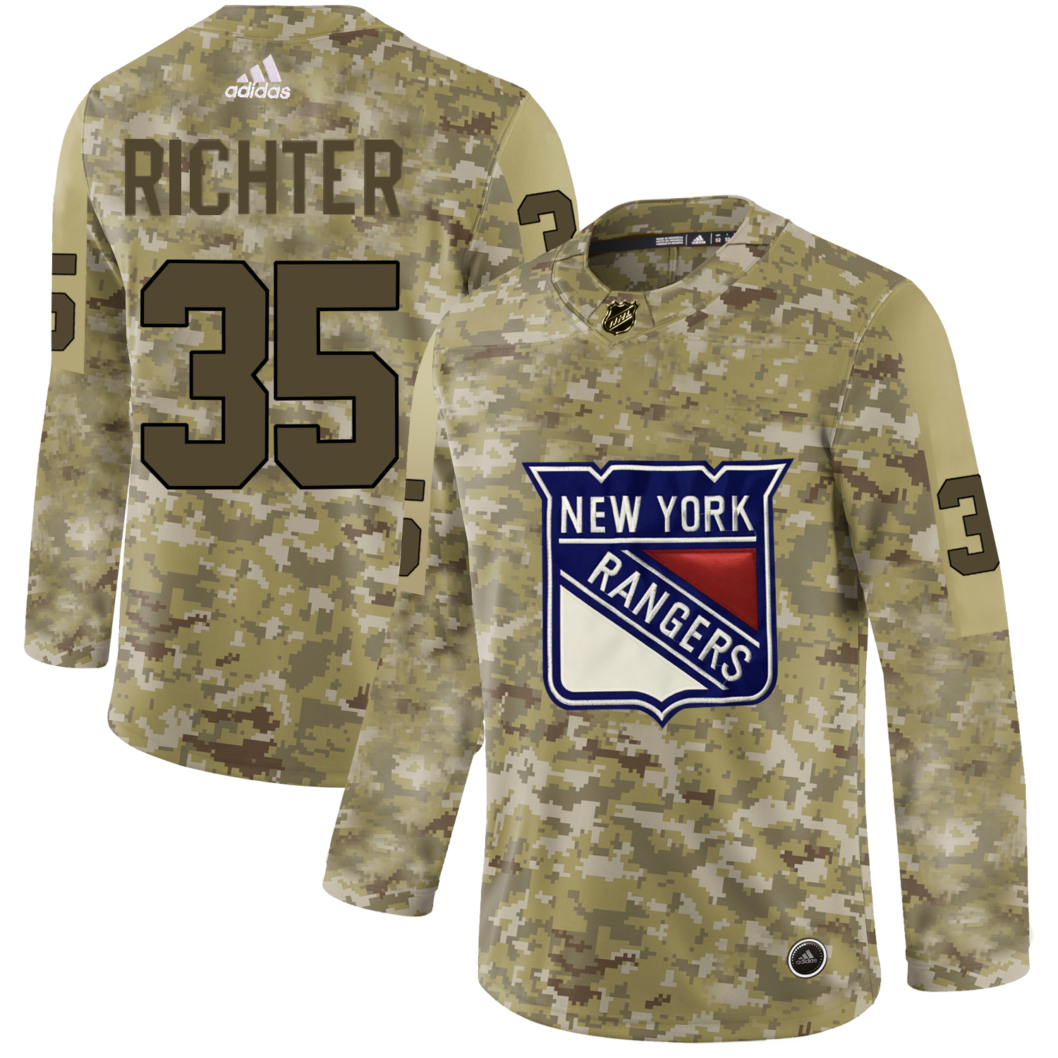 Adidas Rangers #35 Mike Richter Camo Authentic Stitched NHL Jersey