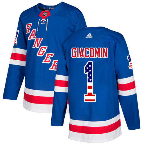 Adidas Rangers #1 Eddie Giacomin Royal Blue Home Authentic USA Flag Stitched NHL Jersey