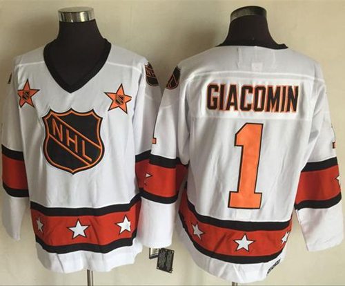 Rangers #1 Eddie Giacomin White/Orange All-Star CCM Throwback Stitched NHL Jersey