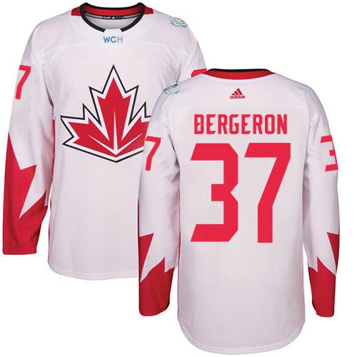 Team CA. #37 Patrice Bergeron White 2016 World Cup Stitched NHL Jersey