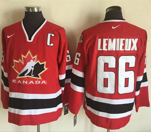 Team CA. #66 Mario Lemieux Red/Black 2002 Olympic Nike Throwback Stitched NHL Jersey