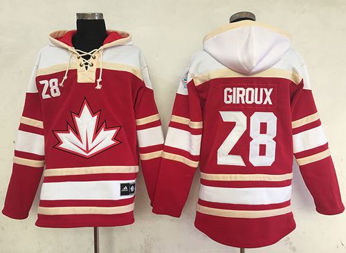 Team CA. #28 Claude Giroux Red Sawyer Hooded Sweatshirt 2016 World Cup Stitched NHL Jersey