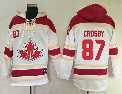 Team CA. #87 Sidney Crosby White Sawyer Hooded Sweatshirt 2016 World Cup Stitched NHL Jersey