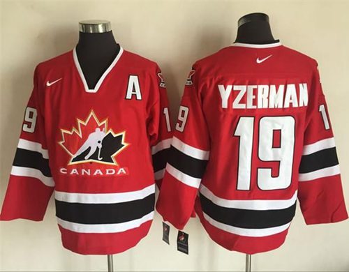 Team CA. #19 Steve Yzerman Red/Black 2002 Olympic Nike Throwback Stitched NHL Jersey